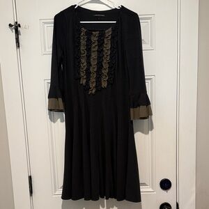 Chic Black Dress with Tan Ruffle Accents